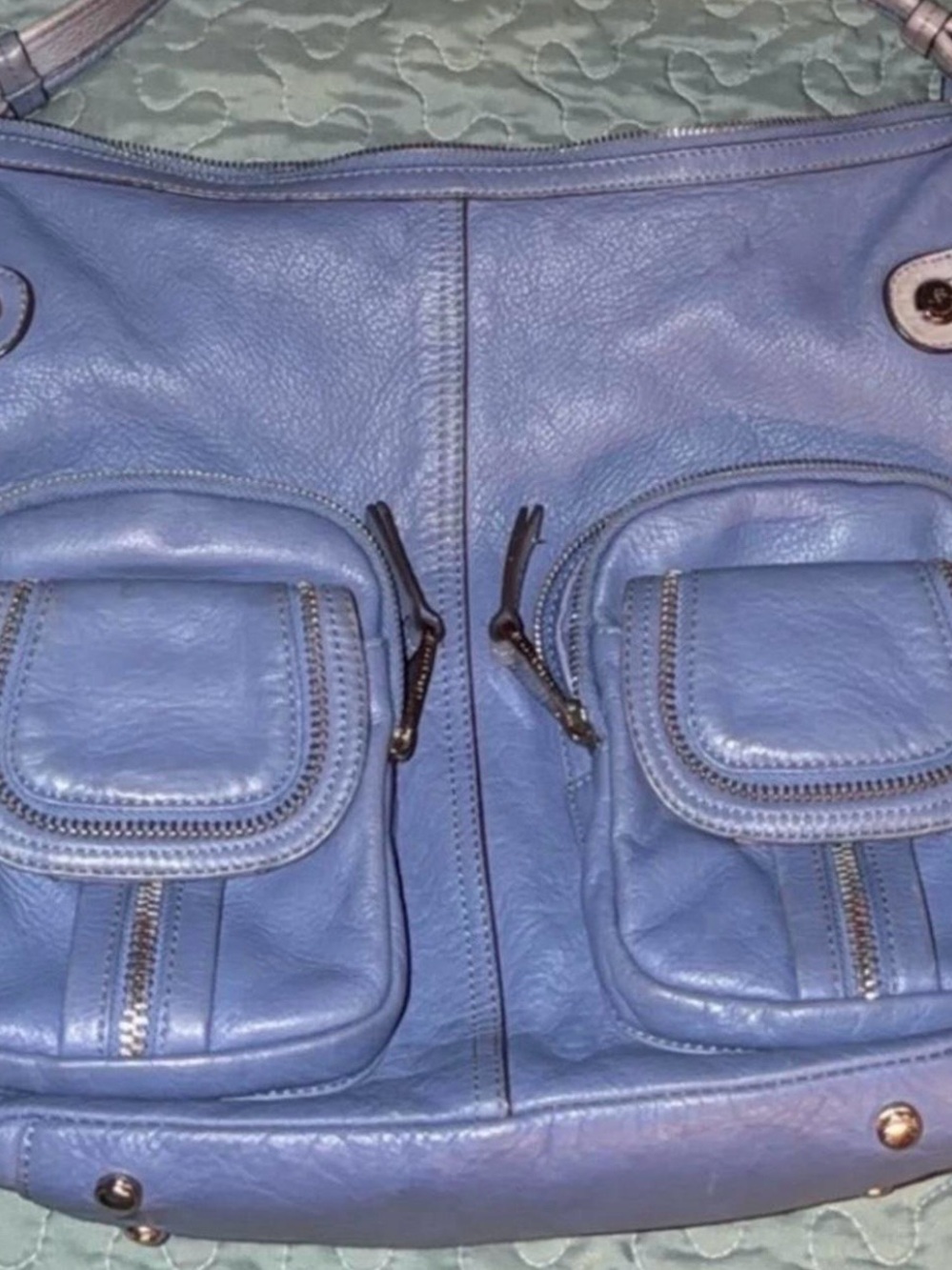 b. makowsky Lavender-Blue Leather Shoulder Bag